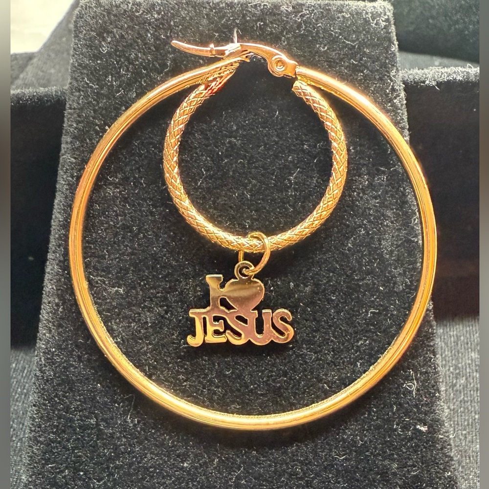 Gold 'I Love Jesus' Hoop Earrings